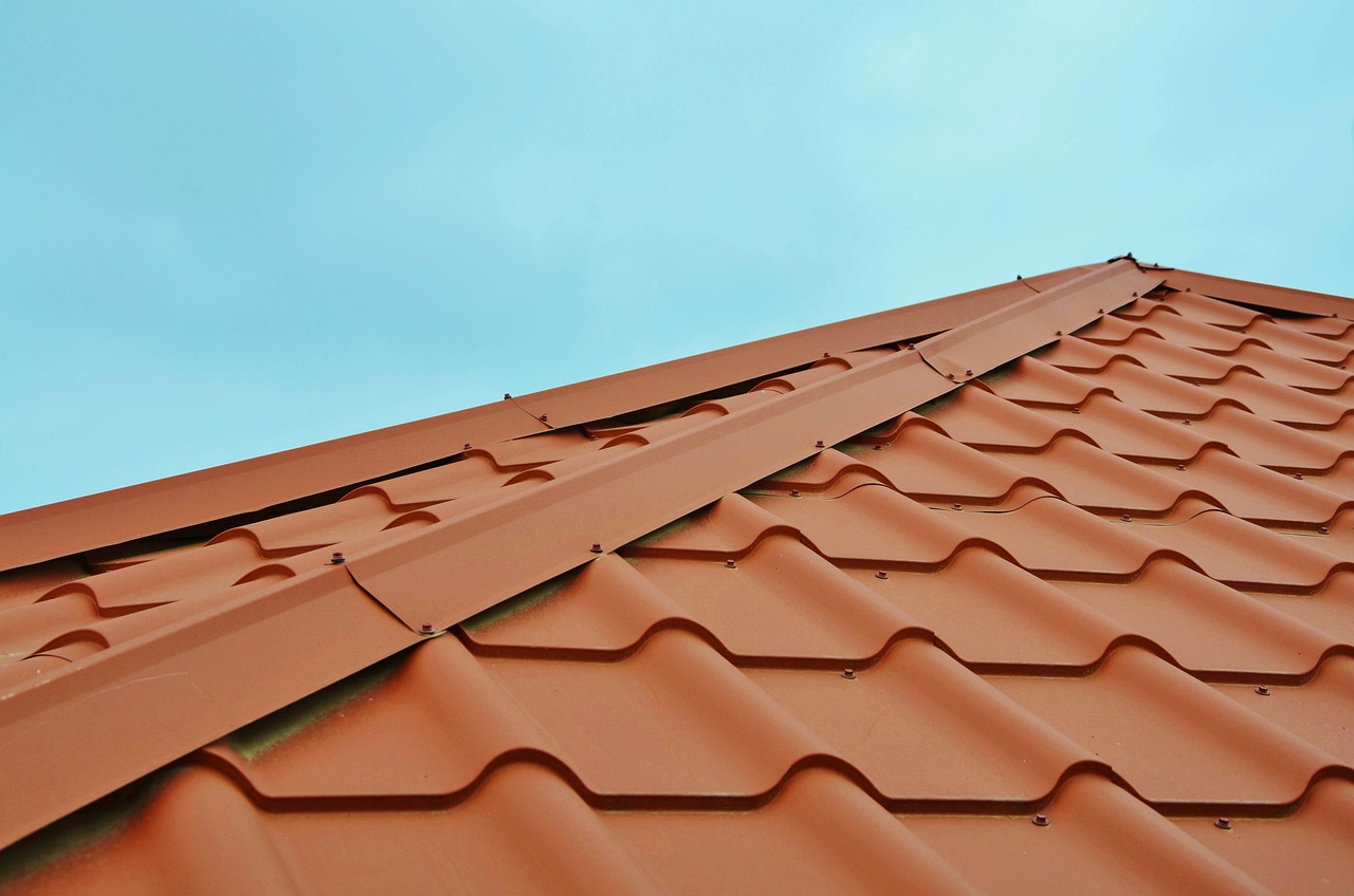 close-up of concrete roof tiles along the ridge